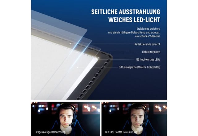 Neewer Videoleuchte GL1 PRO 15,5" LED Streaming Key Light, mit Tischklemme, App Steuerung, kompatibel mit Elgato Stream Deck, Panel Videolicht für Gaming Zoom