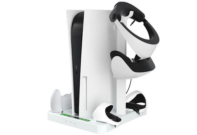 KINSI PS5 Ladestation mit Kühlung,Lade- & Aufbewahrungsständer für PSVR2 PlayStation 5-Controller (Controller-Ladestation,PS5 Zubehör)