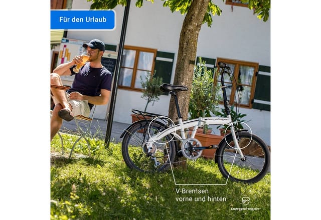 bergsteiger Faltrad Windsor 20 Zoll, Klapprad, Shimano 6 Gang-Schaltung, Damen, Herren, 6 Gang Shimano Tourney RD-TY21 Schaltwerk, Kettenschaltung, V-Bremsen