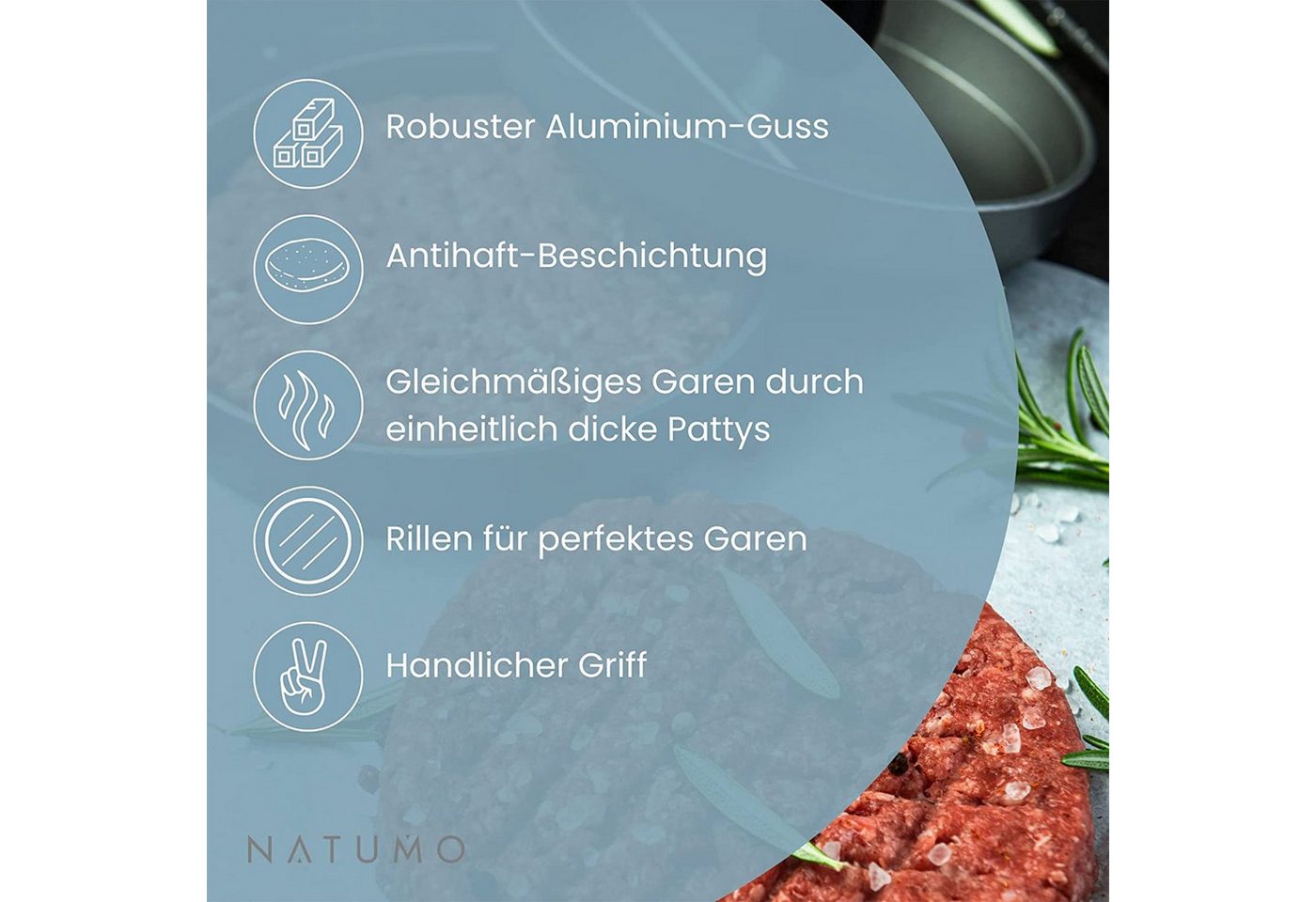 natumo Burgerpresse Burger Presse Silber + Papier, Alu-Guss Bild 4
