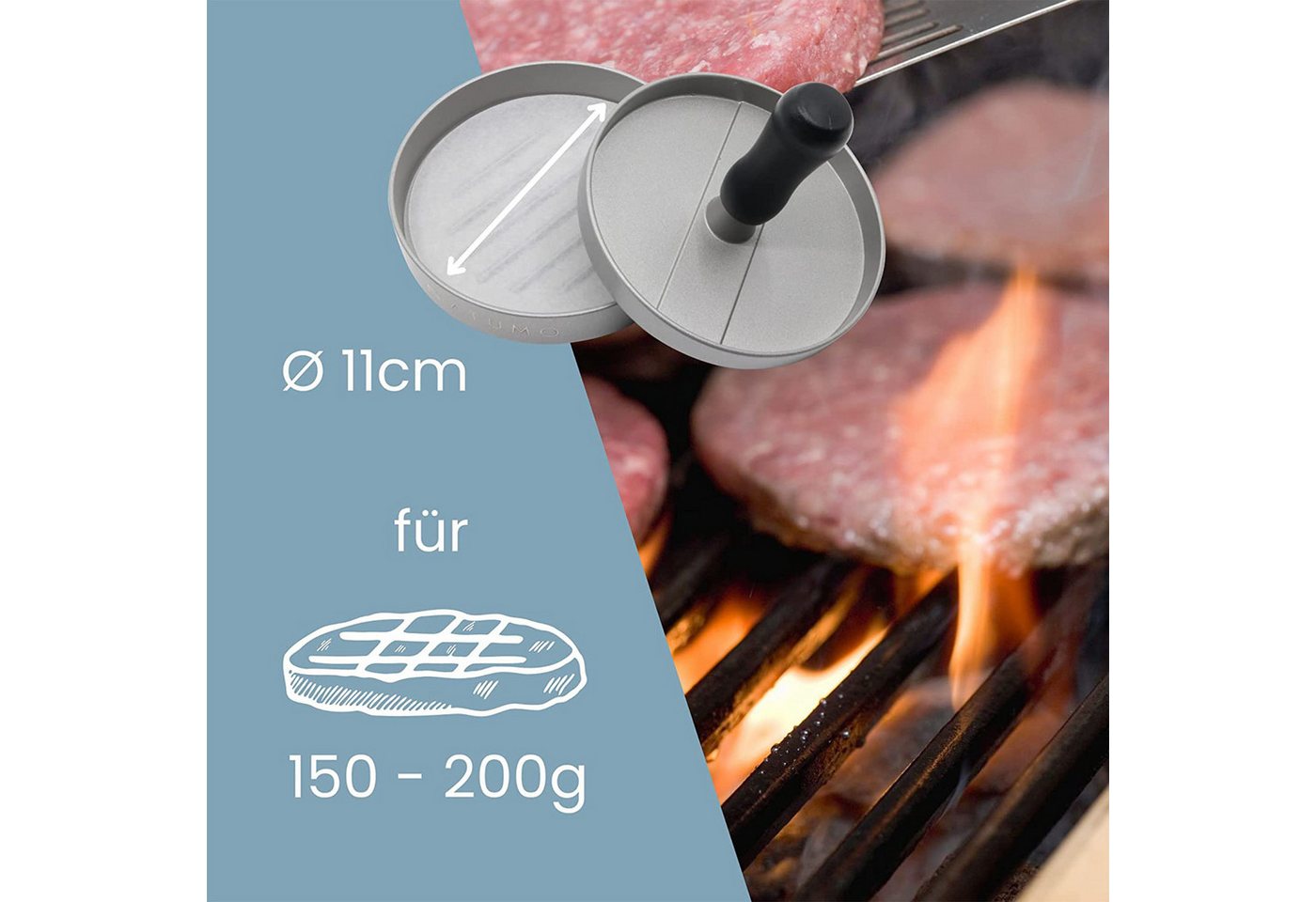natumo Burgerpresse Burger Presse Silber + Papier, Alu-Guss Bild 5