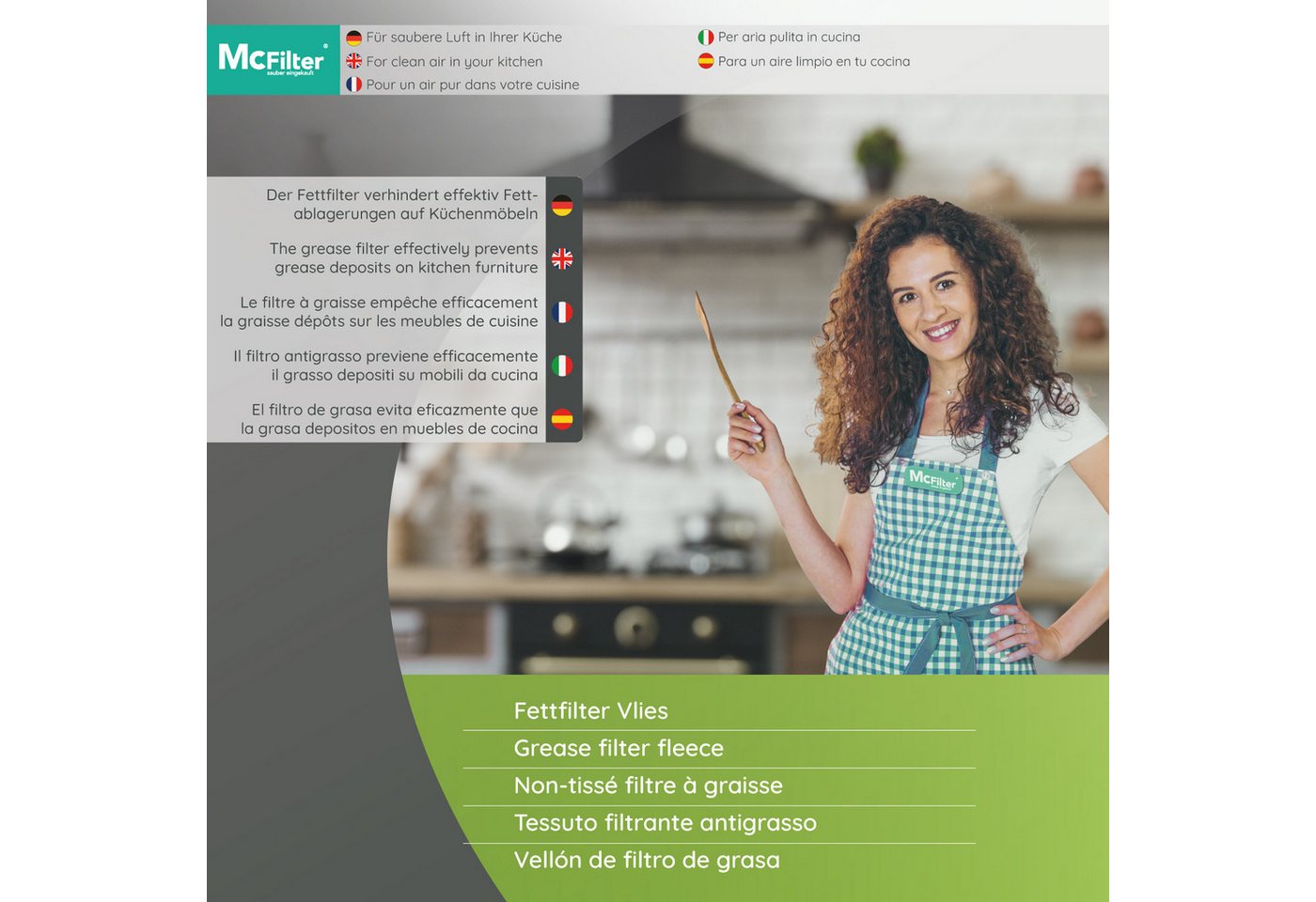 McFilter Fettfilter (4 Stück) Universal Dunstfilter Filter 57 x 47cm, Zubehör für alle handelsüblichen Dunstabzugshauben, extra speicherfähig, zuschneidbar, Schwer entflammbar nach DIN 53438 Bild 2