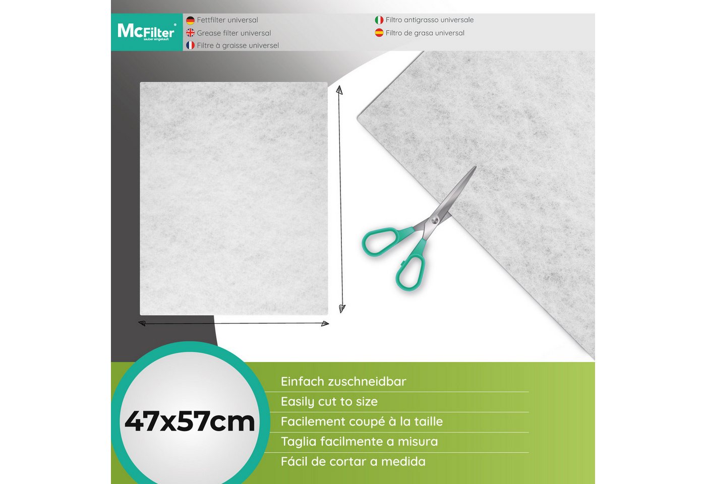 McFilter Fettfilter (4 Stück) Universal Dunstfilter Filter 57 x 47cm, Zubehör für alle handelsüblichen Dunstabzugshauben, extra speicherfähig, zuschneidbar, Schwer entflammbar nach DIN 53438 Bild 5