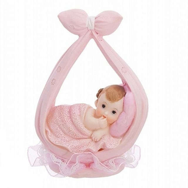 partydeco Tortenstecker, Tortenfigur Baby 11cm Mädchen im Tragetuch Hellrosa