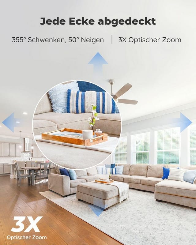 Reolink Überwachungskamera E1-Zoom 5MP PTZ WLAN IP (Innenbereich, 3X Optischem Zoom, 2,4/5,0 GHz WiFi, 12m IR-Nachtsicht, 2-Wege-Audio)