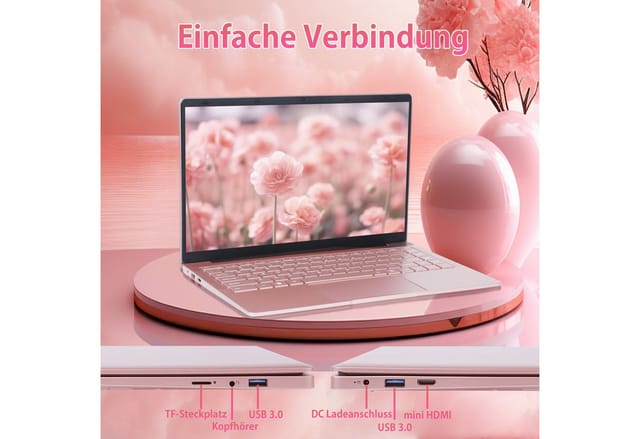 LONGEVINCE 14 Zoll Laptop, 8 GB RAM,DDR4,Ultrabook, Windows 11 Notebook (35,60 cm/14 Zoll, Intel, 8 GB, 238 GB SSD, mit Deutscher Tastaturfolie(Rotgold, 8GB+238G SSD)