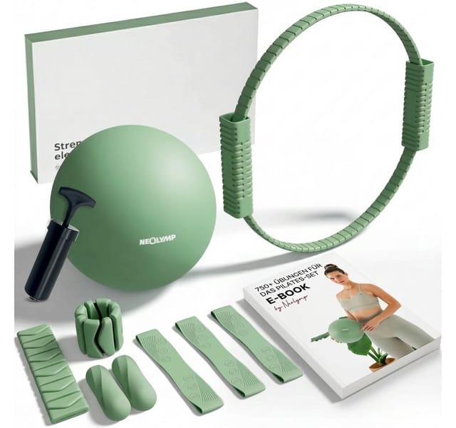 NEOLYMP Pilates-Ring Pilates Set für Zuhause – Pilates Ball, Pilates Ring & Gewichte (Set, Pilates Essential Kit Damen & Anfänger - Home Pilates), Pilates Zubehör Set – inkl. Pilates Bänder, 1kg Hanteln & E-Book