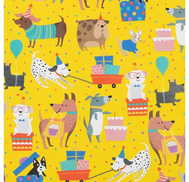 Star Geschenkpapier, Geschenkpapier Hunde mit Geschenken 70cm x 2m, Rolle