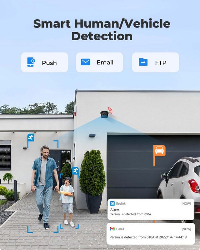 Reolink Überwachungskamera RLC-810A (Außenbereich, Innenbereich, 2-tlg., Personen-/Fahrzeugerkennung, Smart Home, IR Nachtsicht,8MP,4K)