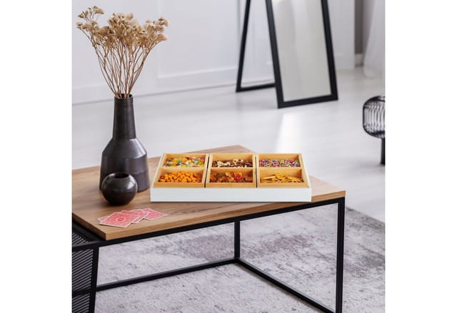 relaxdays Snackschale Set mit Serviertablett, Bambus