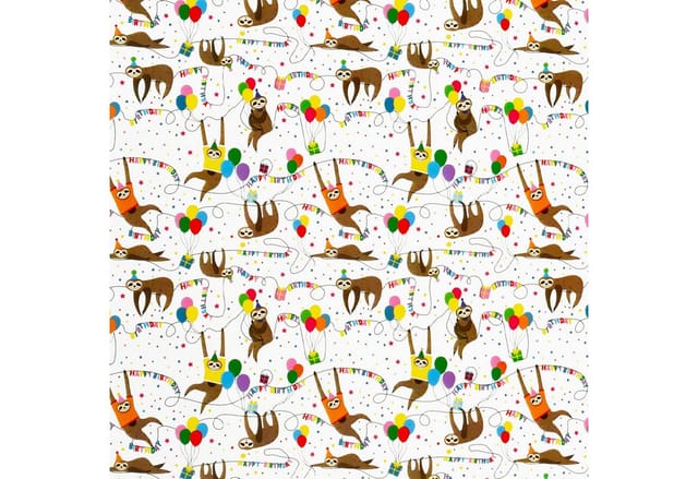 Star Geschenkpapier, Geschenkpapier Happy Birthday mit Faultier Motiv 70cm x 2m Rolle Bunt