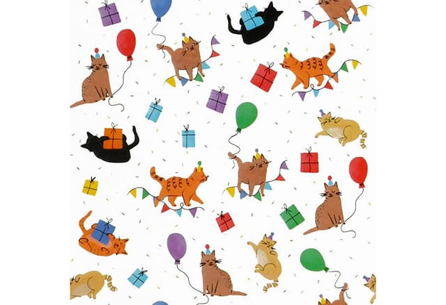 Star Geschenkpapier, Geschenkpapier Katzen mit Partyhüten Motiv 70cm x 2m Rolle Bunt