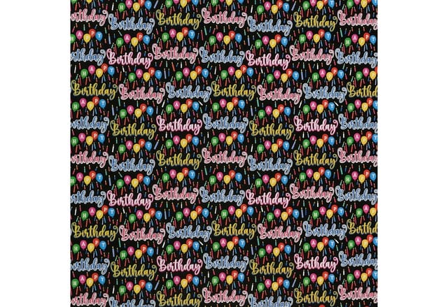 Star Geschenkpapier, Geschenkpapier Happy Birthday Motiv 70cm x 2m Rolle Schwarz / Bunt