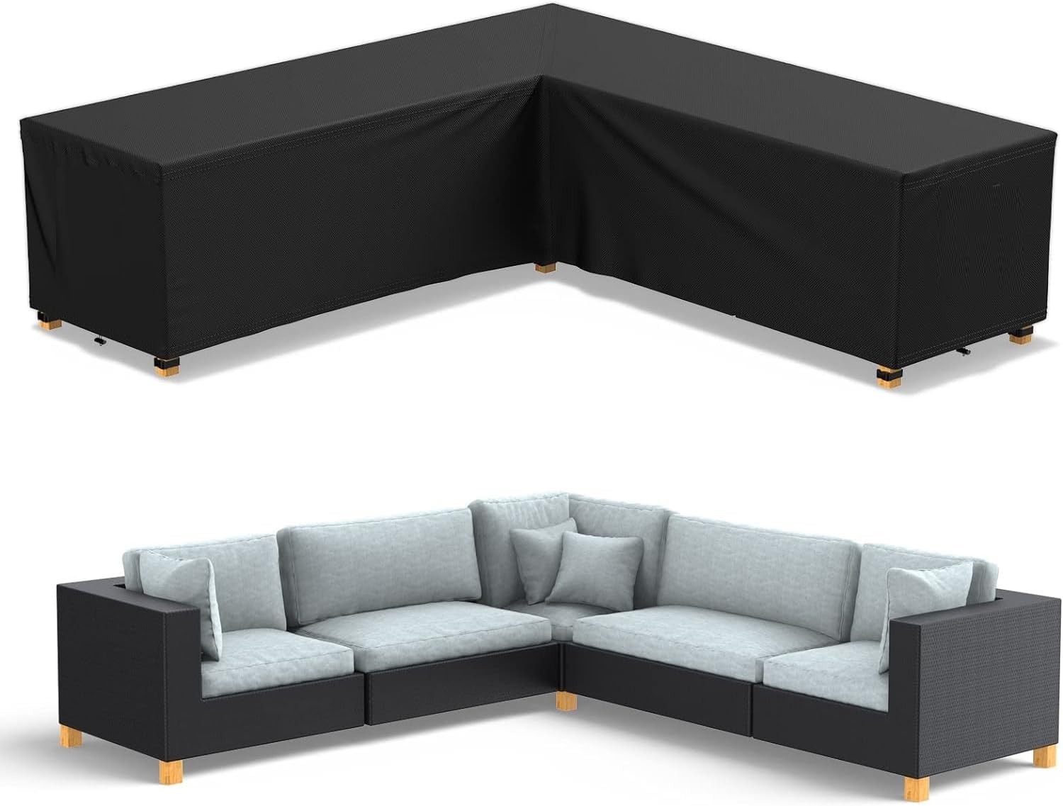 Housse De Jardin En V, Imperméable, Noir, Tissu Oxford210d, Pvc, Sangles Élastiques, Sangles Réglables Avec Boucles,215x215x81cm, Protection Pour Canapé Extérieur En Forme De V