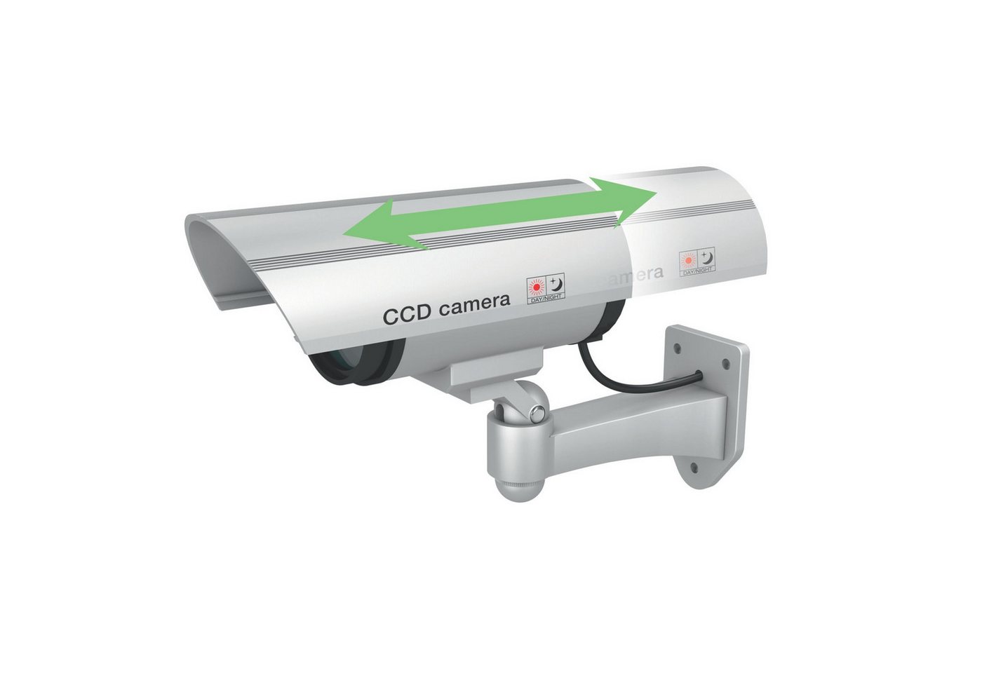 BASI Überwachungskamera Attrappe Dummy Kamera (Spar-Set, 1-tlg., Batteriebetrieben, LED-Licht, Innen-/Außen, Wandhalterung, 1 Stück)