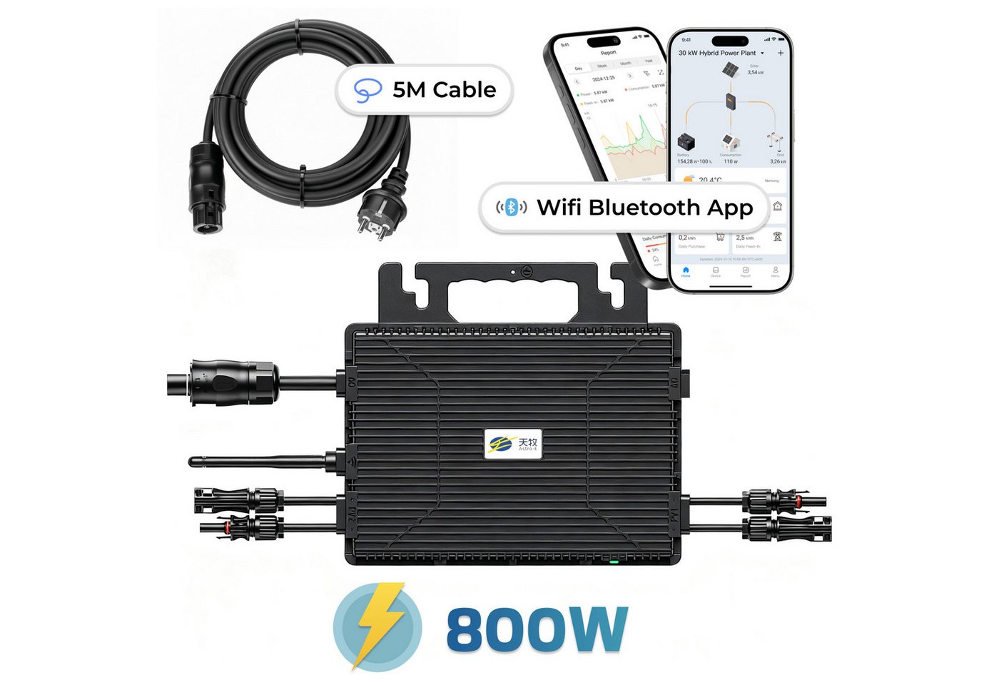 SUNNIVA Wechselrichter Astro Energy TM-L800Mi Mikro-Wechselrichter 800W, (Balkonkraftwerk Inverter mit 2× MPPT, IP67, WLAN & App-Steuerung, Plug-&-Play inkl. 5m Anschlusskabel zur Steckdose) Bild 5