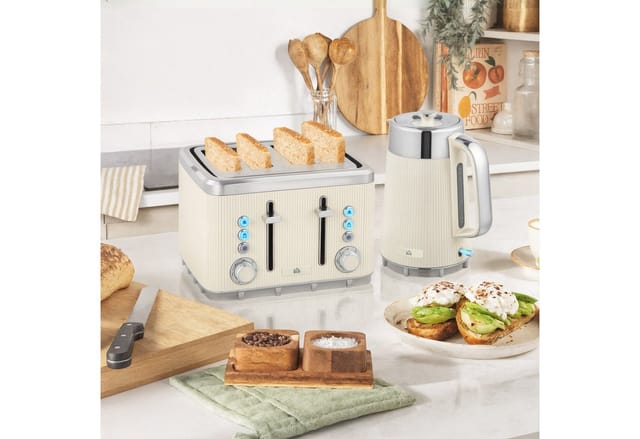 HOMCOM Frühstücks-Set schnell Wasserkocher mit Warmhaltefunktion, Edelstahl-Innenraum (2-tlg), 4 Scheiben Toaster mit 7 Bräunungsstufen, Kalkfilter