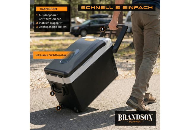 Brandson Elektrische Kühlbox Kühlbox, bis – 20°C, ECO Modus, 32 L, für Auto & Haus, 32 l, Heizfunktion bis 65°C, 12-24 V, 100-240 V, LC-Display, Rollen