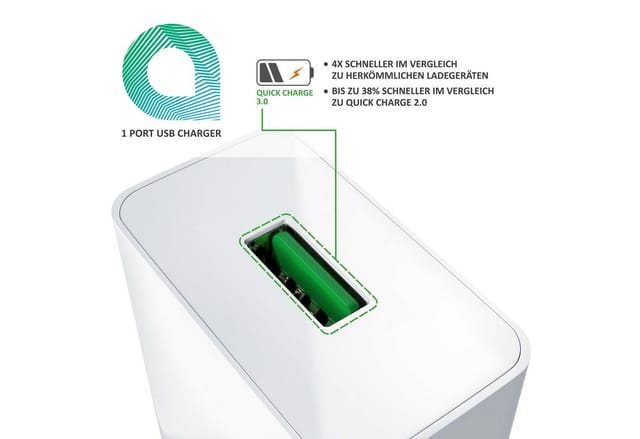 Aplic mit Schnellladefunktion, 18W Quick Charge 3.0, Ladeadapter, Netzteil USB-Ladegerät (3000 mA, 1-tlg., Quick Charge 3.0 USB-Ladegerät 1x USB A QC 3.0 Port / max. 3A über QC)