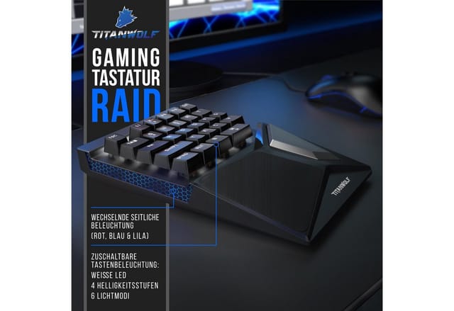 Titanwolf Gaming-Tastatur (mechanische Keypad Tastatur mit 28 Tasten, Gaming Einhandtastatur)