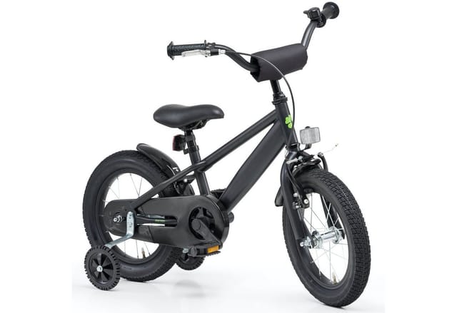 Klee-Kids Kinderfahrrad 12 Zoll Matt Schwarz Fahrrad ab 3 Jahre, Rücktrittbremse, V-Brake, Stützräder, Ständer