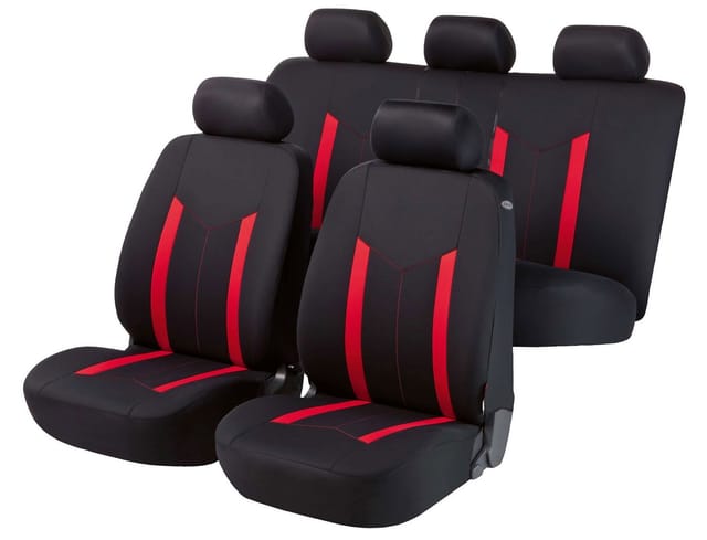 WALSER Autositzbezug Autositzbezug Hastings rot Komplett Set, 2 Vordersitzbezüge 2tlg, 1 Rücksitzbezug 5tlg, 5 Kopfstützenbezüge, 14-tlg.