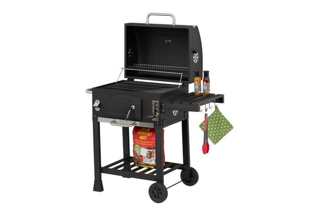 relaxdays Holzkohlegrill Grillwagen mit Deckel