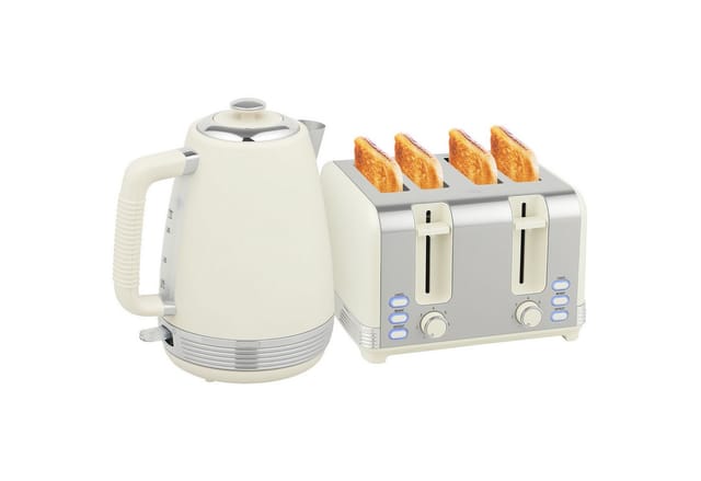 HOMCOM Toaster 1.7 Liter, Strix Thermostat, Filter, Kocher-Toaster-Set, für Frühstückszubereitung, 2200 W, 7 Bräunungsstufen, Krümelfach, Cremeweiß