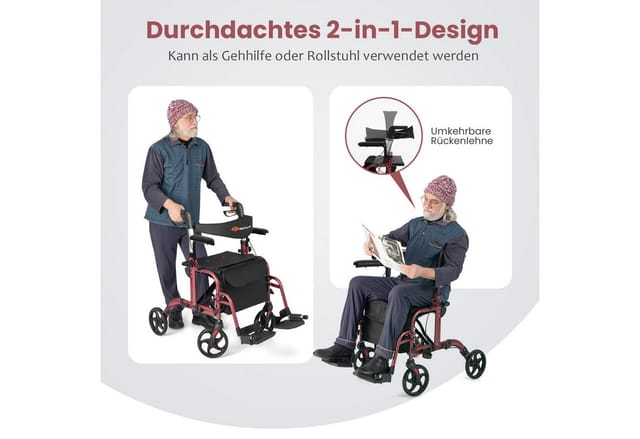 COSTWAY Rollator, Faltbar und leicht mit Sitz, 6-fach höhenverstellbar
