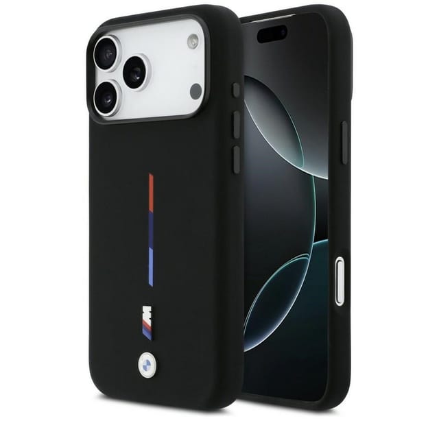 BMW Handyhülle Case iPhone 17 Pro Max MagSafe Silikon schwarz Tricolor Logo Metall 6,9 Zoll, Kantenschutz