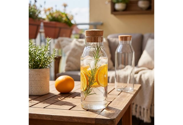 relaxdays Wasserkaraffe Glaskaraffe Set mit Deckel, 2er Pack