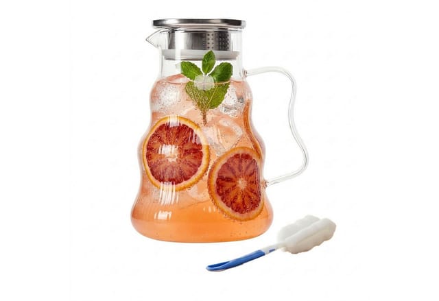 relaxdays Wasserkaraffe Glaskaraffe mit Deckel & Henkel