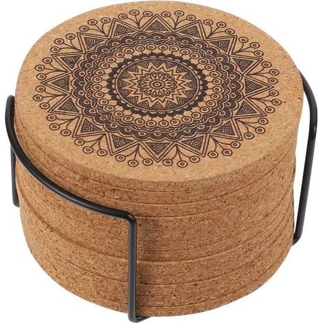 Honornic – Set Mit 12 Wiederverwendbaren Und Saugfähigen Korkuntersetzern Für Heiße Und Kalte Getränke, Inklusive Metallhalter