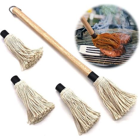 Honornic – Küchenbürste, Grillbürste Mit Langem Holzgriff, Lebensmittelbürste + 3 Ersatzköpfe, Zum Auftragen Von Öl, Soßen Und Grillgut