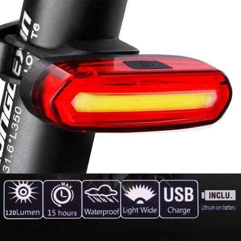 Honornic – Wotumeo® Usb-wiederaufladbare Cob-led-fahrradrückleuchte, Leistungsstarke 120 Lumen – Rot