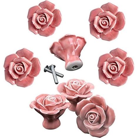 Honornic - 8er-set Elegante Rosafarbene Keramik-möbelknöpfe Mit Blumenmuster Für Schränke Und Schubladen