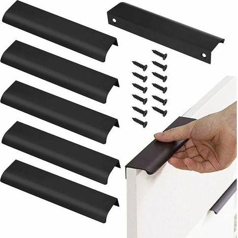 Honornic – 6 Möbelgriffe, 128 Mm Verdeckter Türgriff In Mattschwarz, Aluminiumprofilgriff, Integrierter Griff