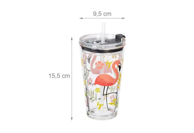 relaxdays Gläser-Set 4er Set Trinkgläser mit Flamingo-Motiv, Glas
