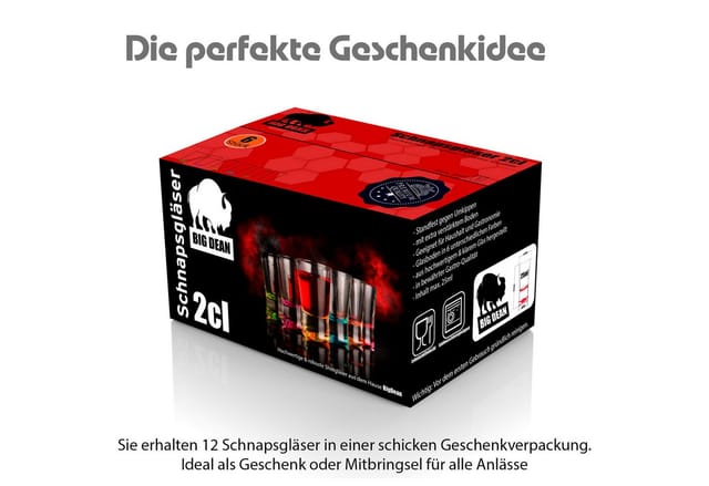 BigDean Schnapsglas 2cl in Geschenkbox – hochwertige Shotgläser lebensmittelecht, 12-tlg., Glas, Robustes Glas, Langlebige Qualität, Elegante Form, Vielseitig.