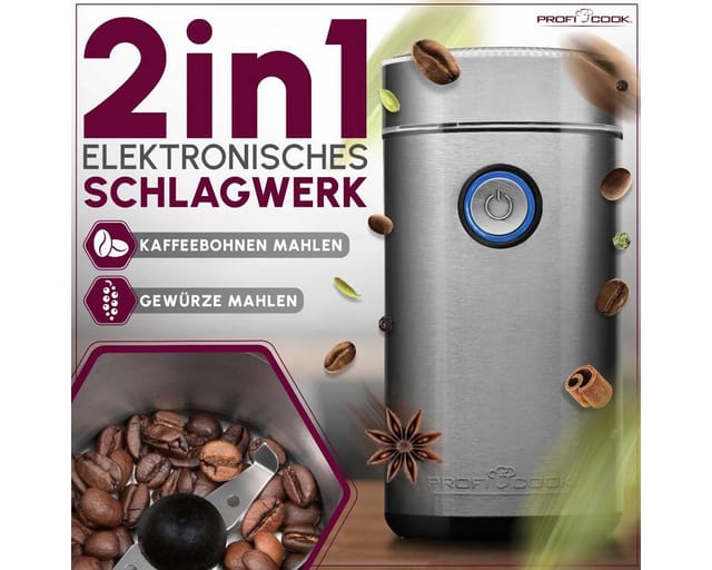 ProfiCook Kaffeemühle PC-KSW 1216, Kaffeemühle elektrisch mit 2-fach Edelstahlmesser