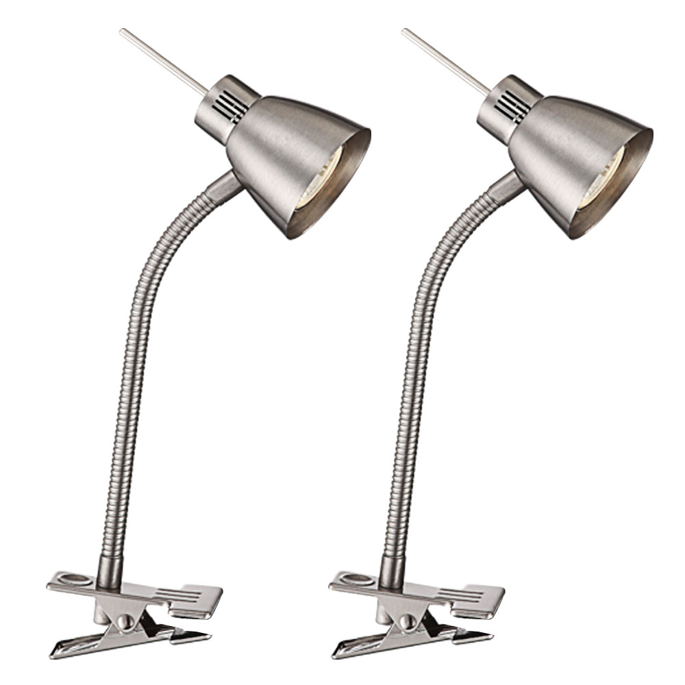 2x Led Schreib Tisch Klemm Lampen Arbeits Zimmer Flexo Spot Leuchten Silber