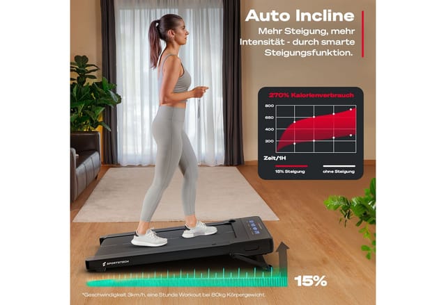 Sportstech Laufband sPad500 (mit Fernbedienung), Automatische Steigung, Laufband für Zuhause, LED-Display