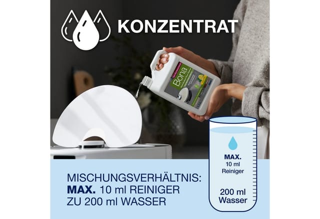 Bona Hartbodenreiniger für Wischroboter und Nass-/Trockensauger Reinigungskonzentrat (Konzentrat auf pflanzlicher Basis mit Zitronen-Minze-Duft)