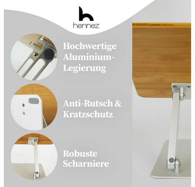 HENNEZ Laptop-Ständer "Linus" Bambus für Laptop IPad Tablett, (gegen Nacken- & Rückenschmerzen Macbook Microsoft Surface klappbar)