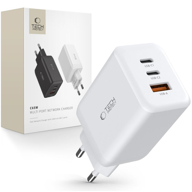 TECH PROTECT USB-Ladegerät (Kompaktes 65W Ladegerät zum gleichzeitigen Laden mehrerer Geräte)