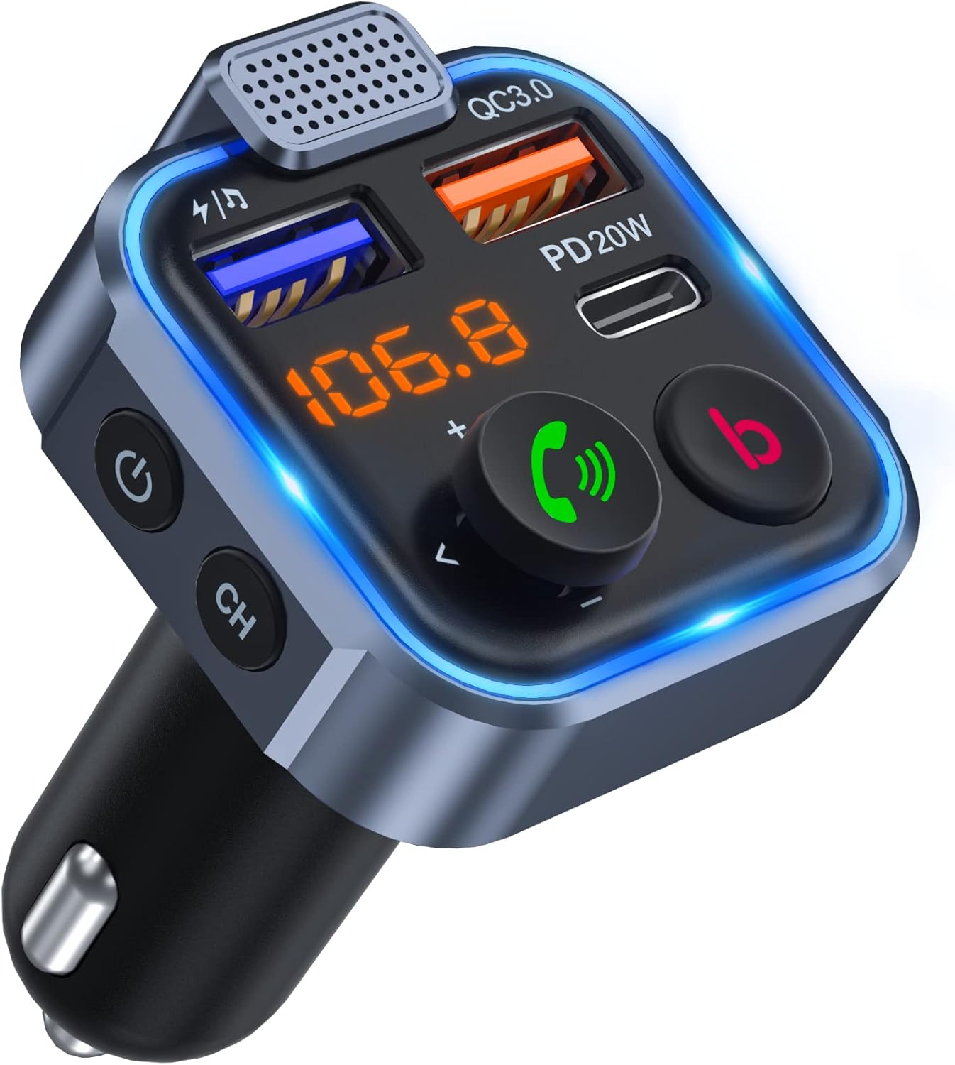 Apex Fm-transmitter-kfz-adapter, Usb-c Pd 20w + Qc3.0 Schnellladegerät, Kabelloses Bluetooth 5.0 Autoradio-kit, Freisprechfunktion, Mp3-player-empfänger Mit Hifi-bass-unterstützung Und Usb-anschluss