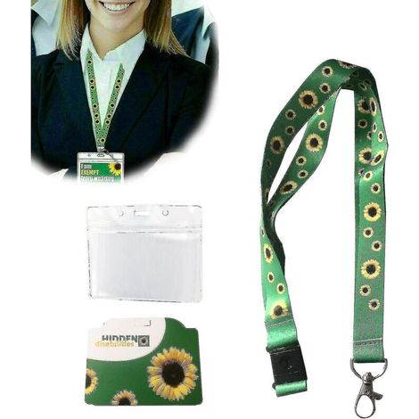 Packung Mit 10 Sonnenblumen-lanyards Mit Reißsicherung + Kunststoff-ausweishalter (1 Stück)