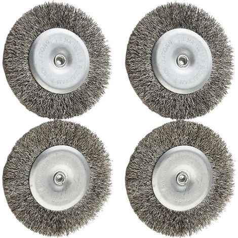 Set Mit 4 Rotierenden 100-mm-drahtbürsten Aus Edelstahl Zum Schleifen, Entlacken Und Entrosten. Silberner T-griff, 6 X 100 Mm, Geeignet Für Elektrowerkzeuge Bei Renovierungs- Und Instandhaltungsarbeit