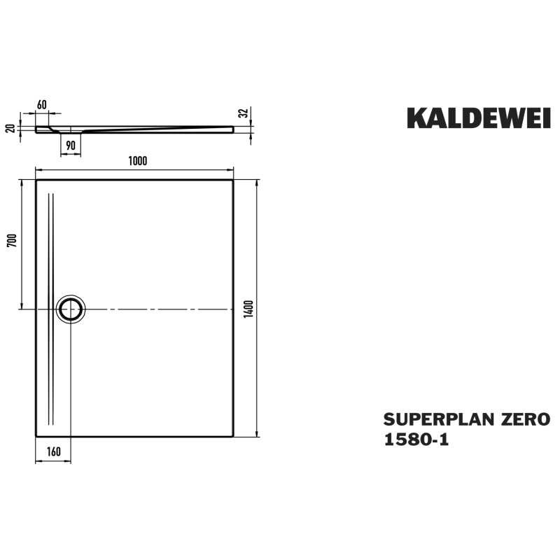 Kaldewei 358000012001 Dw Superplan Zero Mod.1580-1, 1000 X