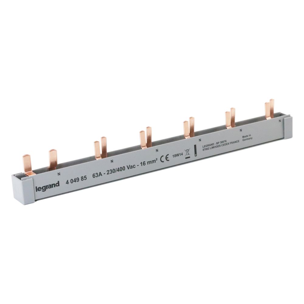 Legrand Stiftkammschiene Kombi, 2-polig, 12 Te, 16 Mm2, 1p+n, 63 A, 227 Mm, Grau